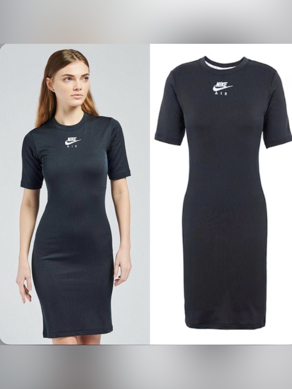 Nike Air Black Ribbed Bodycon Dress size small logo athletic workout streetwear
